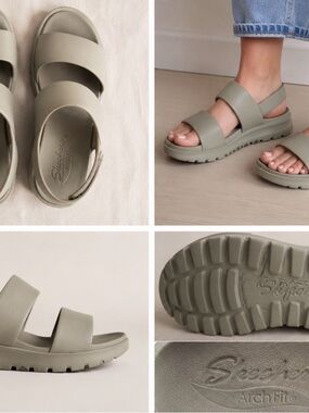 Skechers Arch Fit Women's Grey  Dual-Strap Platform Sandals